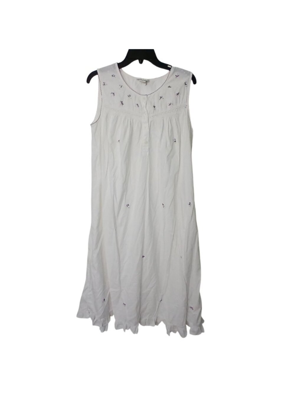 Amanda Stewart Nightgown Sz L White Sleeveless Floral Embroidered Cotton #D-46 - Picture 7 of 9
